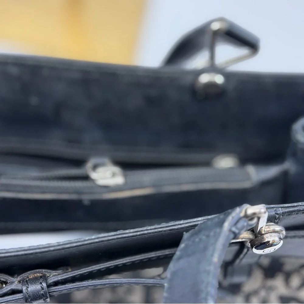 Christian Dior Trotter Canvas Logo Tote Bag Black Leather Trim‎ Vintage